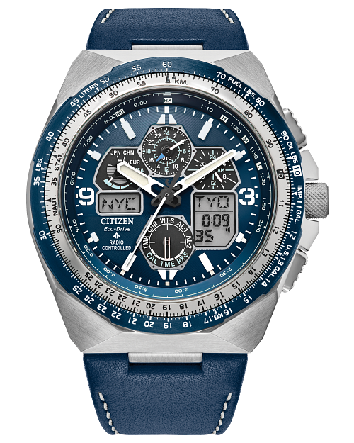 Promaster Skyhawk A T Blue Dial Leather Strap JY8148 08L CITIZEN